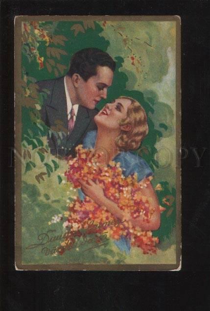 3060433 ART DECO Kiss of Lovers Vintage Color PC