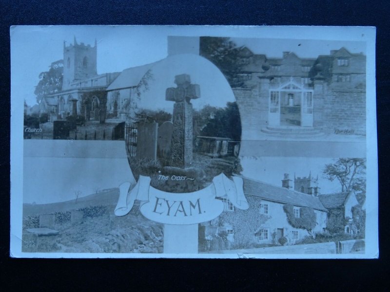 Derbyshire EYAM The Cross 5 Image Multiview c1922 RP Postcard