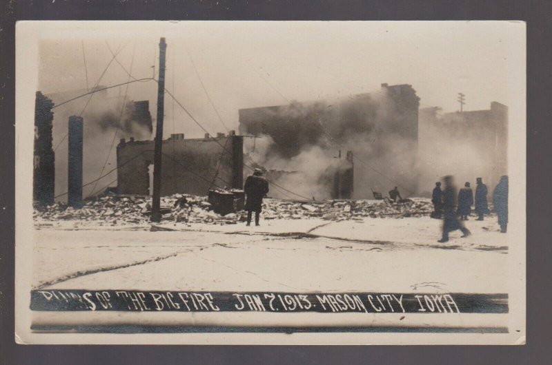 Mason City IOWA RPPC 1913 FIRE MAIN STREET Stores Crowd SMOKE Disaster IA