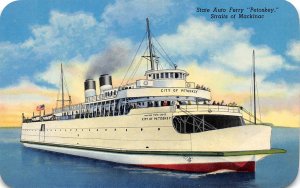 State Auto Ferry Ship Petoskey Straits of Mackinac Michigan 1950s postcard