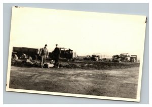 Vintage 1940's WW2 Postcard US Army Soldiers Burned Out Vehicles German Town