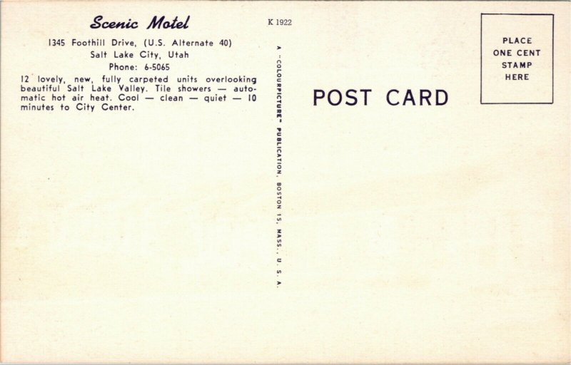 Postcard UT Salt Lake City Scenic Motel AAA Route Alternate 40 LINEN 1940s K14