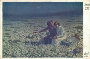 Artist Signed Couple in Flower Field Vintage Postcard  06.58 