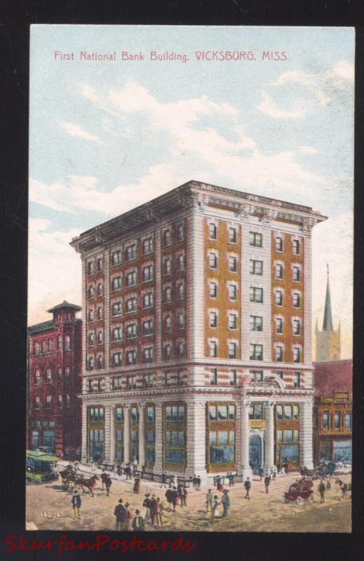 VICKSBURG MISSISSIPPI FIRST NATIONAL BANK BUILDING ANTIQUE VINTAGE POSTCARD