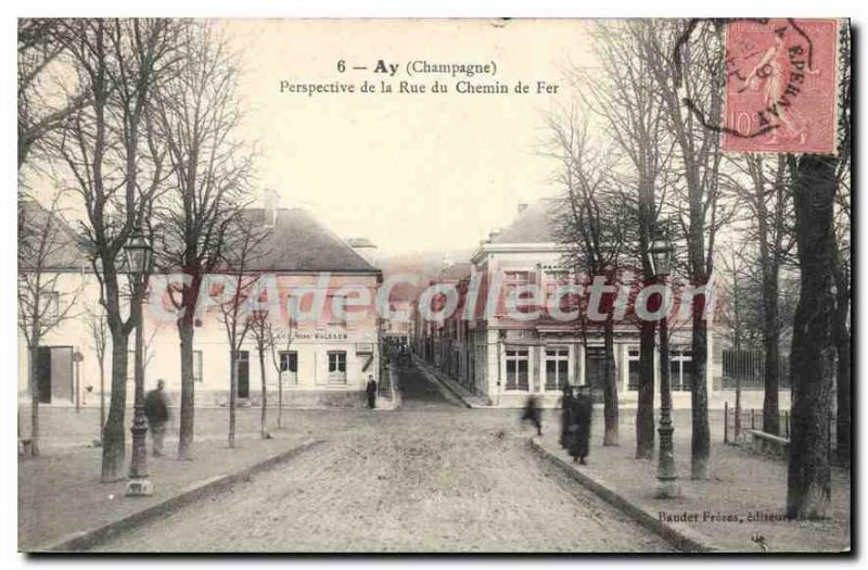 Postcard Old Ay Champagne Perspective De La Rue du Chemin de Fer