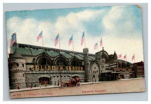 Vintage 1911 Postcard Coliseum Garden Chicago Illinois Antique Car Flags