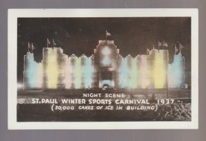 St. Paul MINNESOTA RPPC 1937 ICE PALACE Castle WINTER SPORTS CARNIVAL Night Shot