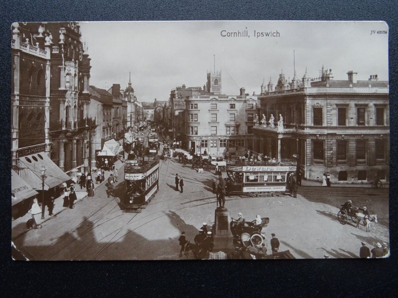 IPSWICH Cornhill shows Whitton & Derby Rd Tram, Animated Scene c1904 RP Postcard