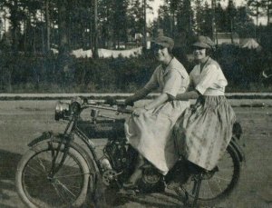 1910 Girls Sitting On Indian Motorcycle RPPC Real Photo Postcard P109