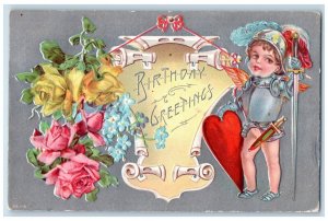 Birthday Postcard Greetings Angel And Flowers Embossed Aberdeen Washington 1910