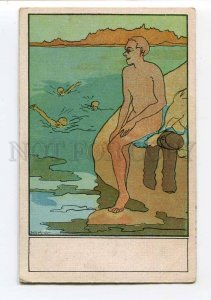 3026113 NUDE Man on Beach ART DECO by JOSEPH Vintage PC