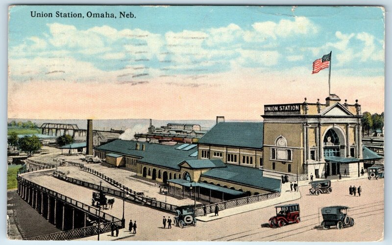 c1910s Omaha, NE Union Station PC Railway Train Depot Trolley Touring Car A276