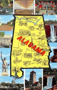 AL, Alabama      MAP CARD & Eleven State Scenes      c1940's Linen Postcard