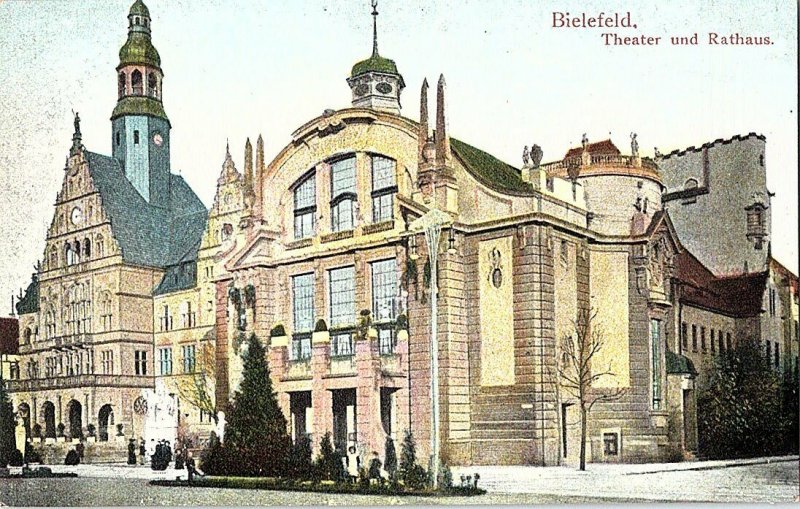 Bielefeld Theater Und Rathaus Vintage Postcard Standard View Card 