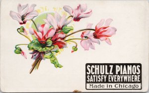 Schulz Pianos Made in Chicago Flowers Embossed Unused Advertising Postcard F39