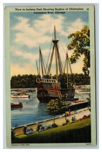 Vintage 1930's Postcard Christopher Columbus Ship Jackson Park Chicago Illinois