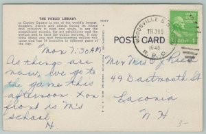 Boston Massachusetts~Public Library~1940s Linen Postcard
