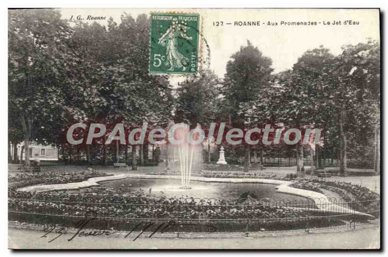 Old Postcard Roanne Promenajes In The Water Jet