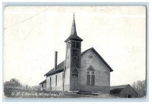 1910 Scene of U.B. Church, Winslow Illinois IL Posted Antique Postcard 