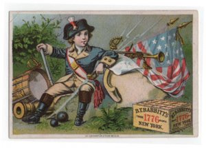 Vintage Babbitt's Soap Trade Card,  A Young Soldier & American Flag 