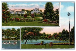 1952 Multiview Cedar Park Browns Lake Burlington Wisconsin WI Postcard