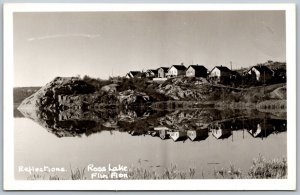 Postcard RPPC c1940s Flin Flon Manitoba Ross Lake Reflections Homes