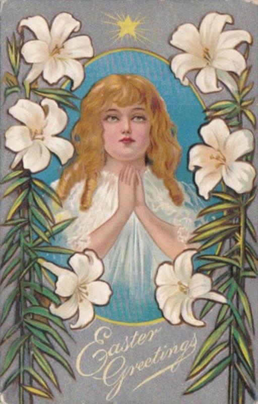 Easter Praying GIrl With Easter Lilies