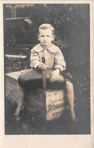 Little boy on a crate S Thurmond Gaffney Child, People Photo Writing on back 