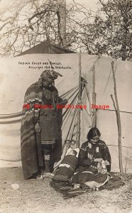 Native American Indians, RPPC, Chief & Family at Encampment, W.H. Martin Photo