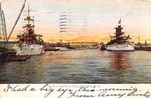 View of the Navy Yard Brooklyn, NY USA Military Battleship 1906 small crease,...