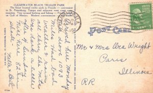 Vintage Postcard 1946 Clearwater Beach Trailer Park Bathing Fishing Florida Sun