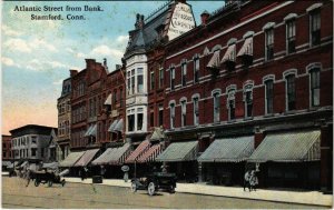 PC CPA US, CONN, STAMFORD, ATLANTIC STREET FROM BANK, VINTAGE POSTCARD (b10918)