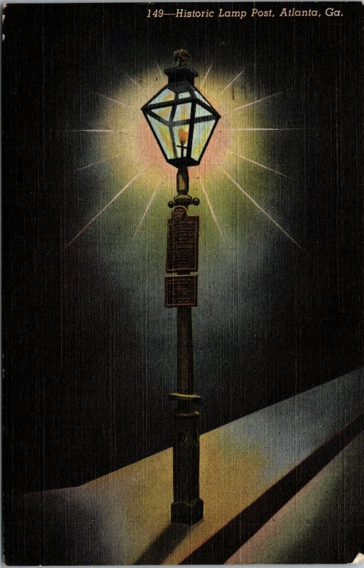 Vtg 1940s Historic Lamp Post Eternal Flame Of Confederacy Atlanta GA Postcard