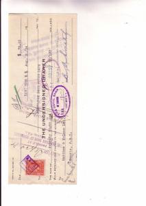 Cancelled Cheque with Canadian Postage Stamp, Undersigned Drawer, National Ca...