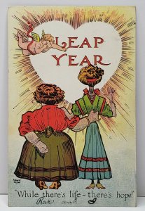 Leap Year Sgd August Hutaf Fat Woman Skinny Woman Life & Hope 1908 Postcard G2