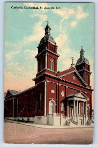 St. Joseph Missouri Postcard Catholic Cathedral Exterior Building c1916 Vintage