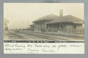 Red Oak IOWA RPPC 1906 C.B.& Q. R.R. DEPOT Train Station nr Shenandoah Villisca