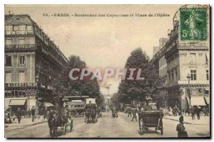Old Postcard Paris Boulevard des Capucines and place of the Opera