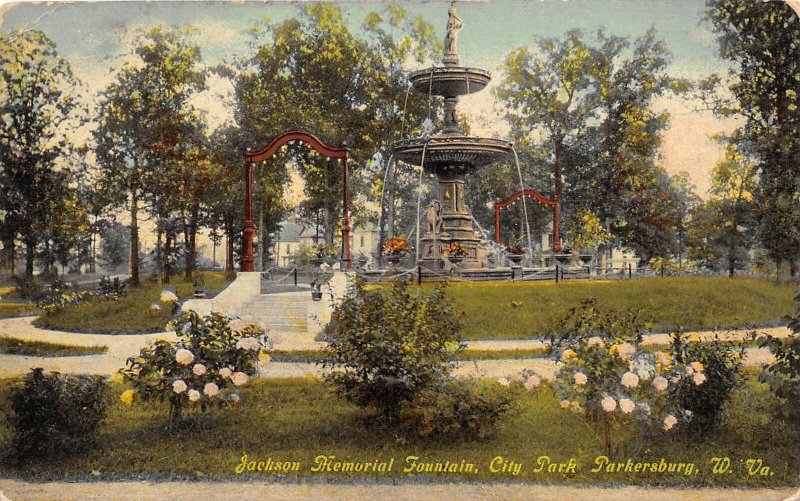 Parkersburg West Virginia 1910 Postcard Jackson Memorial Fountain City Park