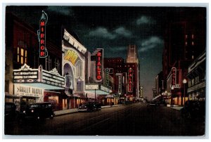 1939 Theater Row At Night Elm Street Classic Cars Railway Dallas Texas Postcard