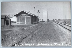 1960 Readlyn Iowa C&W Railway Railroad Train Depot Station RPPC Photo Postcard