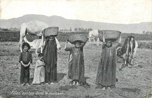 Egypt Arab girls in the harvest vintage postcard