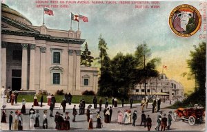 VINTAGE POSTCARD CROWDS GATHERED ON YUKON AVENUE AT THE ALASKA-YUKON-PAC EXPO