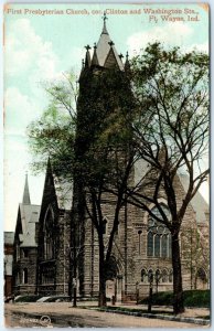 c1910s Ft. Wayne, IN 1st Presbyterian Church Clinton Washington St Postcard A119