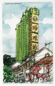 Peoples Park Complex Chinatown Singapore Sketch Painting Postcard