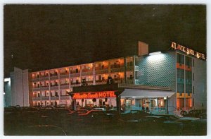 1960-70's REHOBOTH BEACH DELAWARE ATLANTIC SANDS MOTEL NEON SIGNS NIGHT POSTCARD