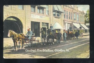 CLINTON IOWA CENTRAL FIRE STATION 1908 VINTAGE POSTCARD OXFORD JUNCTION