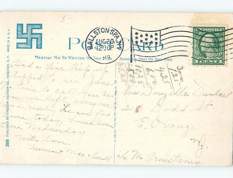 1930's Reservoir LUCKY SWASTIKA ON BACK OF POSTCARD Shokan & Woodstock