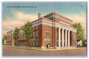 Warren Pennsylvania Postcard Grace Methodist Church Building Exterior View 1950