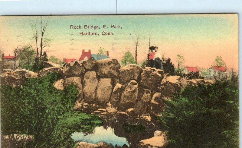 HARTFORD, CT Connecticut    ROCK BRIDGE E Park  1909   Handcolored   Postcard